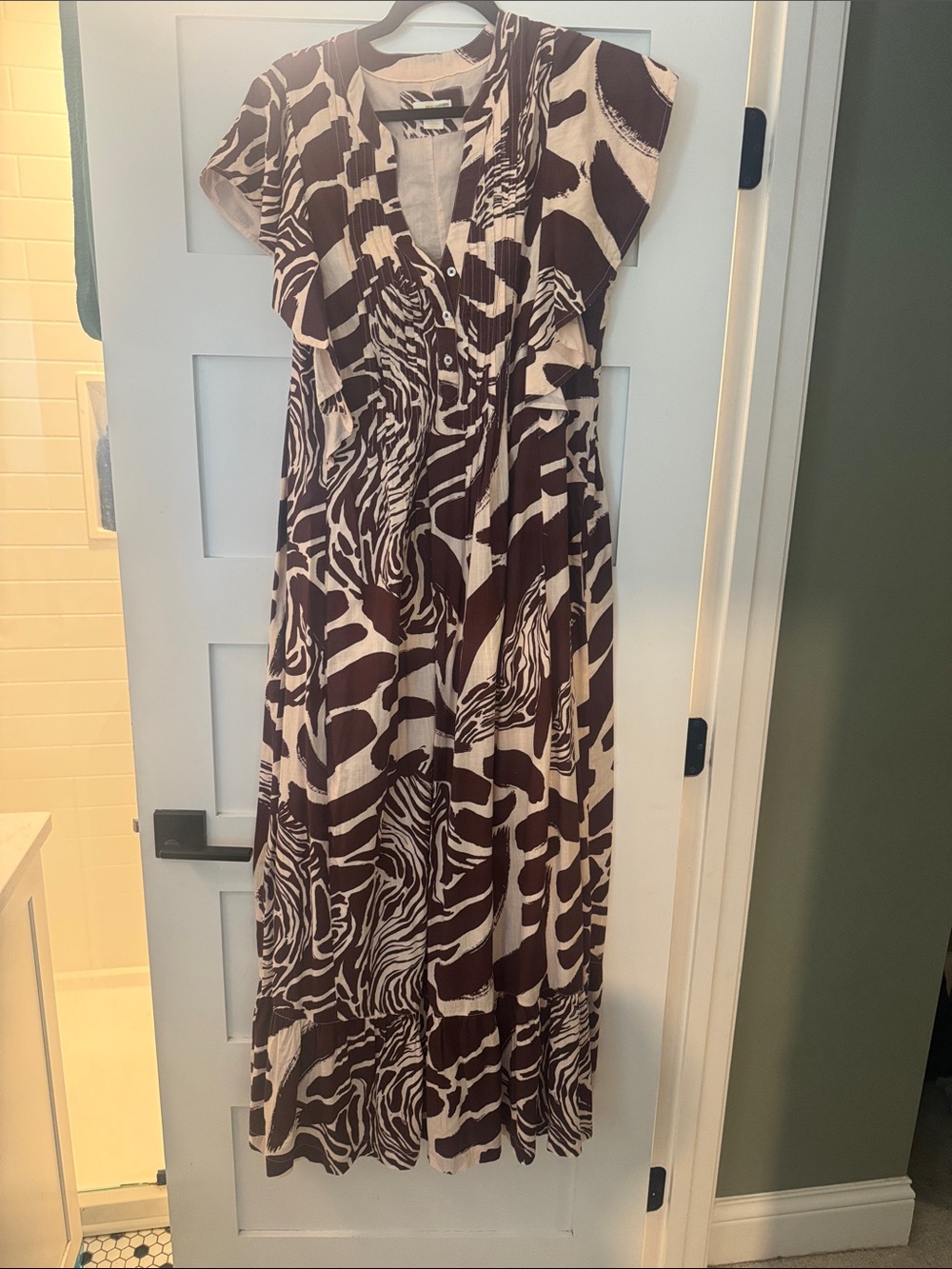 Maeve Brown and Cream Zebra Print Maxi Dress